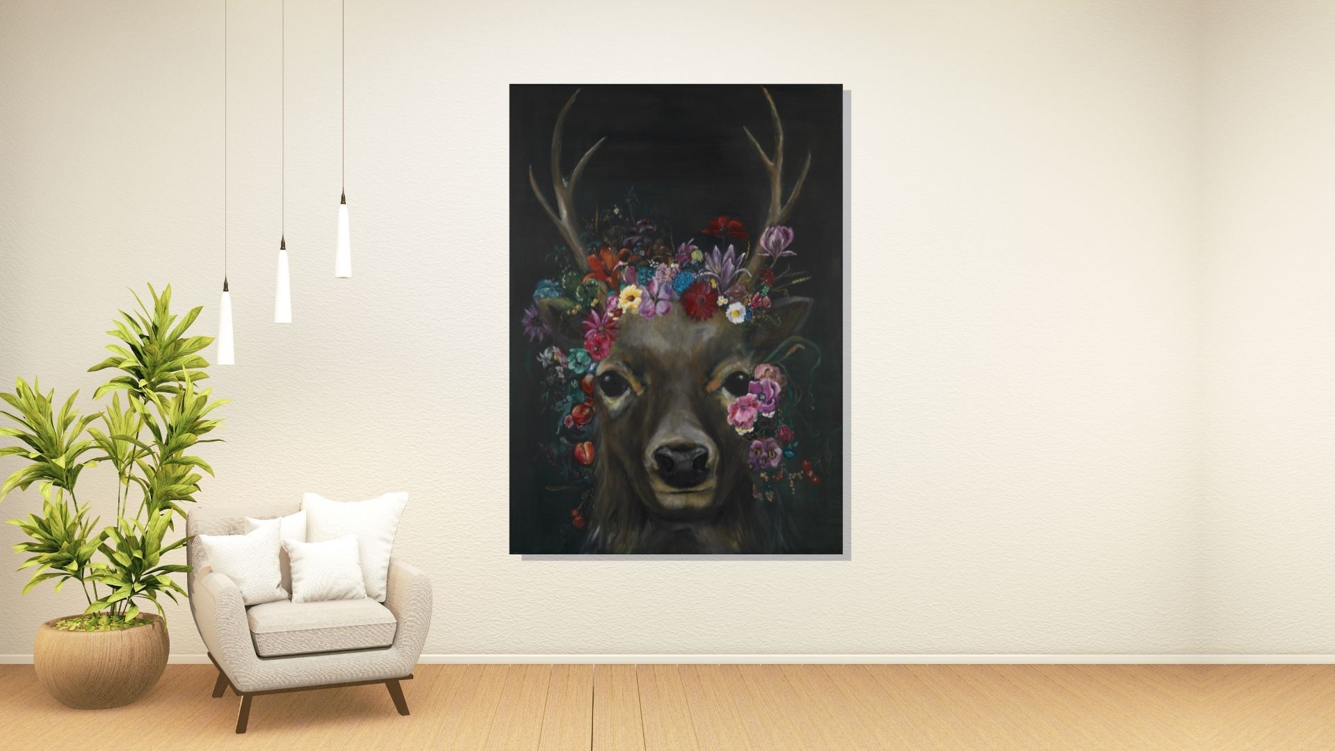 Art by Van de Ven - Wall Image - Deer Flowers